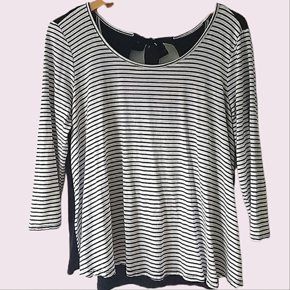 Forever 21 Tie Back Black & White Stripe Long Sleeve Stretch Shirt Size L